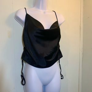 SHEIN Black Cow/Scoop Neck Halter Strap & Drawstring Blouse size 4